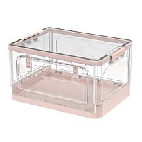 Ящик пластиковый складной прозрачный, дно розовое, 490х360х280 мм, с колесиками в Нур-Султане Ящик пластиковый складной прозрачный, дно розовое, 490х360х280 мм, с колесиками в Нур-Султане