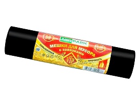 Мешки для мусора 120 л, с завязками, черные, в рулоне 10 шт., ПНД, 15 мкм, 800х750 мм, VIP, Z12010black в Нур-Султане Мешки для мусора 120 л, с завязками, черные, в рулоне 10 шт., ПНД, 15 мкм, 800х750 мм, VIP, Z12010black в Нур-Султане