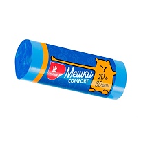 Мешки для мусора 20 л, синие, в рулоне 30 шт., ПНД, 8 мкм, 500х400 мм, Comfort, М0017 (МН 20-30с) в Нур-Султане