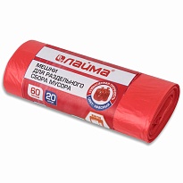 Мешки для мусора 60 л, красный, в рулоне 20 шт., ПНД, 10 мкм, 680х580 мм, LAIMA, 606702 в Нур-Султане