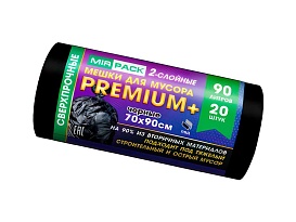 Мешки для мусора 90 л, черные, в рулоне 20 шт., ПВД, 40 мкм, 900х700 мм, PREMIUM+, 904120 в Нур-Султане