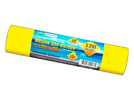 Мешки для мусора 120 л, с завязками, желтые, в рулоне 10 шт., ПНД, 15 мкм, 800х750 мм, VIP, Z12010yel в Нур-Султане