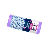 Мешки для мусора 60 л, сиреневые, в рулоне 45 шт., ПНД, 8 мкм, 700х600 мм, Узоры Чистоты, МУ4244 (МН 60-45сир) в Нур-Султане