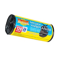 Мешки для мусора 120 л, черные, в рулоне 20 шт., ПНД, 15 мкм, 1100х700 мм, Крепак, 4607075710207 в Нур-Султане