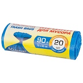 Мешки для мусора 90 л, синие, в рулоне 20 шт., ПНД, 14 мкм, 900х700 мм, LAIMA ULTRA, 607693