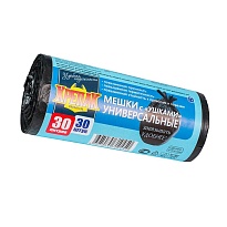 Мешки для мусора 30 л, с ушками, черные, в рулоне 30 шт., ПНД, 9 мкм, 600х500 мм, Крепак, 4607075710450 в Нур-Султане