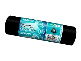 Мешки для мусора 160 л, ароматизированные, черные, в рулоне 10 шт., ПВД, 80 мкм, 1100х930 мм, EXPORT, exp16010142 в Нур-Султане