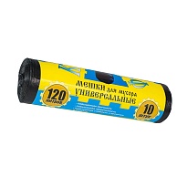 Мешки для мусора 120 л, с ушками, черные, в рулоне 10 шт., ПНД, 13 мкм, 1050х680 мм, Крепакоф, 4607075710252 в Нур-Султане