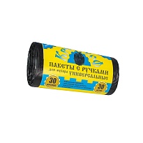 Мешки для мусора 30 л, с ручками, черные, в рулоне 30 шт., ПНД, 9 мкм, 620х480 мм, Крепакоф, 4607075710665 в Нур-Султане