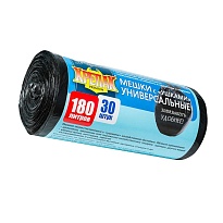 Мешки для мусора 180 л, с ушками, черные, в рулоне 30 шт., ПНД, 20 мкм, 1150х800 мм, Крепак, 4607075710399 в Нур-Султане