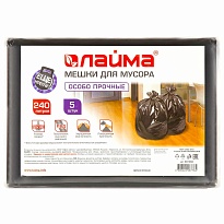 Мешки для мусора 240 л, черные, в пачке 5 шт., ПВД 60 мкм, 1400х900 мм, LAIMA, 601394 в Нур-Султане
