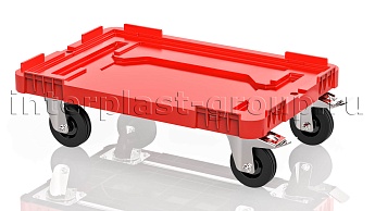 Тележка пластиковая сплошная 2 колеса с тормозом усиленная красная в Нур-Султане