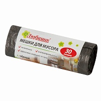 Мешки для мусора 30 л, черные, в рулоне 20 шт., ПНД, 5 мкм, 550х470 мм, Любаша эконом, 605329 в Нур-Султане