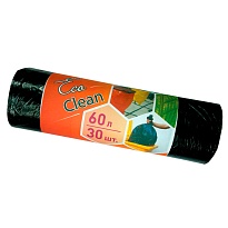Мешки для мусора 60 л, черные, в рулоне 30 шт., ПНД, 6 мкм, 640х580 мм, Концепция Быта EcoClean, 603890 в Нур-Султане