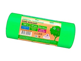 Мешки для мусора 180 л, ароматизированные, биоразлагаемые, зеленые, в рулоне 10 шт., ПВД, 40 мкм, 1300х930 мм, PURE ECOLOGY, bio1801081 в Нур-Султане