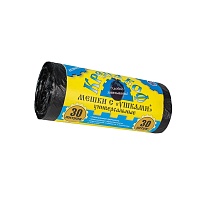 Мешки для мусора 30 л, с ушками, черные, в рулоне 30 шт., ПНД, 8 мкм, 580х460 мм, Крепакоф, 4607075710412 в Нур-Султане